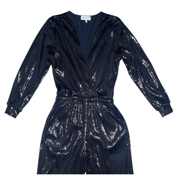 Ripley Rader Black Sequin Jumpsuit Women’s XS Faux Wrap Elegant - Picture 2 of 10